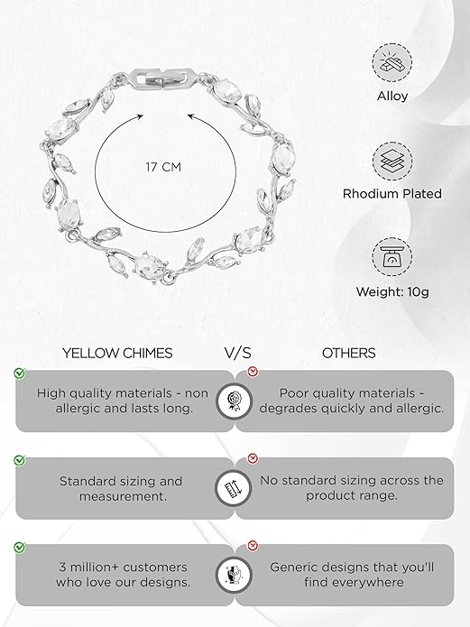 女性と女の子のためのブレスレット|ローズリーフ型 シルバー&ローズゴールドメッキ クリスタルブレスレット|誕生日・記念日ギフトに最適