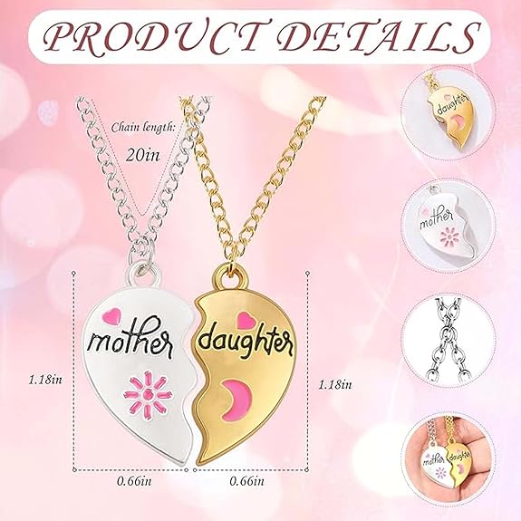 母と娘のためのマグネットハートペンダントネックレス|母の日・誕生日ギフトに最適|サイズ:2.8×1.8cm