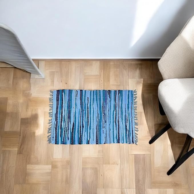 チンディラグ 2枚セット|手織りリサイクルコットン玄関マット|プージャマット・瞑想用アサン|マルチカラー ボヘミアンフロアラグ