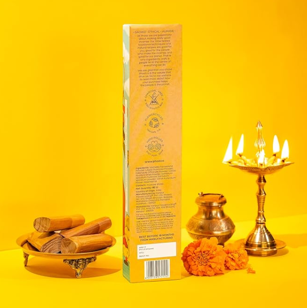 フールお香スティック - ソウミヤチャンダンの香り | 天然アガーバティスティック40本 | 化学薬品・炭不使用