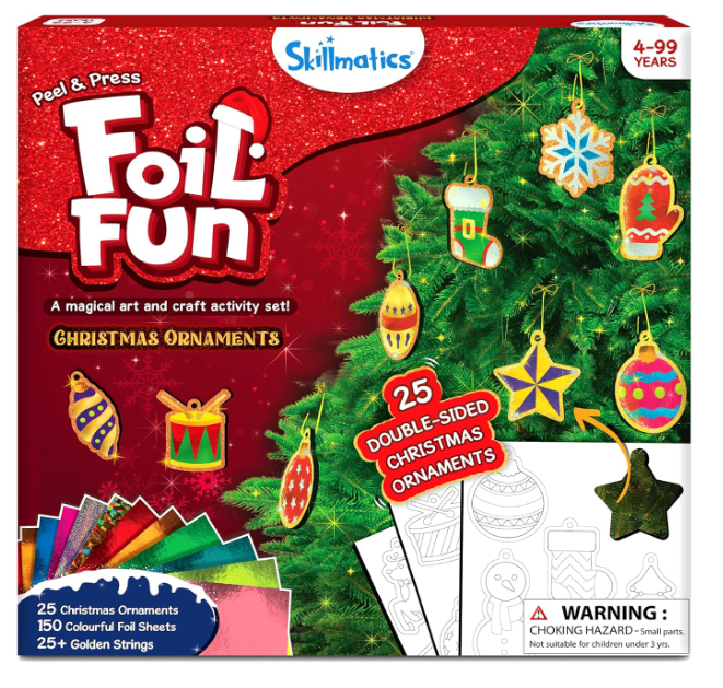 Skillmatics ホイルファン - クリスマスオーナメント、子供向けの汚れないアート、ホリデークラフトキット、DIYデコレーションクリエイティブアクティビティ、4歳、5歳、6歳、7歳、8歳、9歳以上の女の子と男の子へのギフト