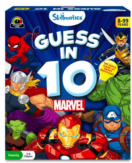 Skillmatics Guess in 10 Marvel。カードゲーム、ボードゲーム、おもちゃ、アベンジャーズ、スパイダーマン、アイアンマンが好きな男の子、女の子、子供、ティーン、大人に最適。8歳、9歳、10歳以上のギフト。