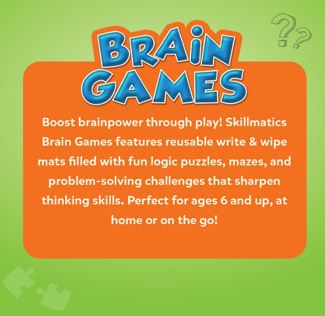 Skillmatics 脳トレゲーム アクティビティマット - 子供向けの論理的思考力と問題解決能力を養うゲーム、マーカー付き再利用可能な書き込み&消去アクティビティセット、6、7、8、9歳以上のお子様向けの教育ギフト