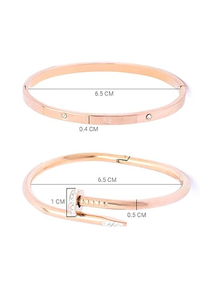 ステンレススチール＆クリスタルストーン オープン可能なカダブレスレットコンボジュエリー 女性・女の子用｜変色防止ジュエリー｜妻・彼女・母・姉妹へのギフト
