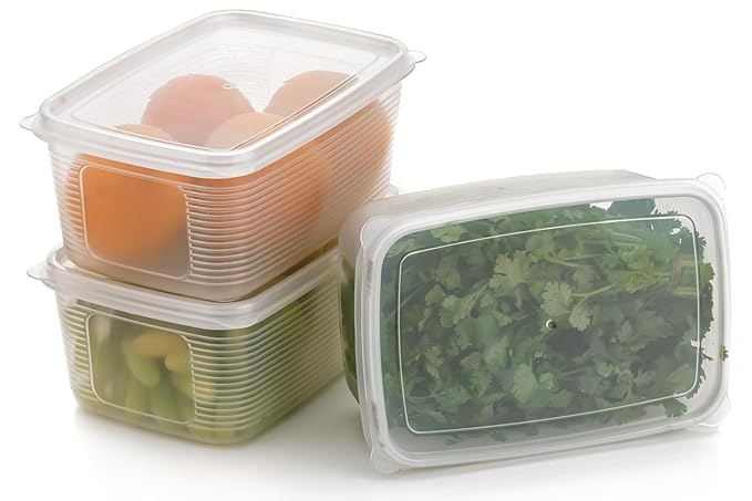冷蔵庫収納容器（3個セット）、密閉蓋付き冷蔵庫オーガナイザー、果物・野菜保存用透明容器、容量1800ml