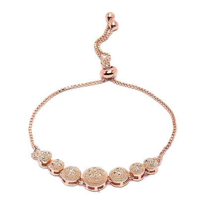 レディース＆女の子用 プルチェーン付き 調節可能 モダンデザイン ローズゴールドメッキ真鍮製 アメリカンダイヤモンド ブレスレット ジュエリー 2本セット
