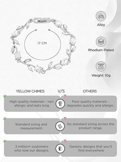 女性と女の子のためのブレスレット｜ローズリーフ型 シルバー＆ローズゴールドメッキ クリスタルブレスレット｜誕生日・記念日ギフトに最適