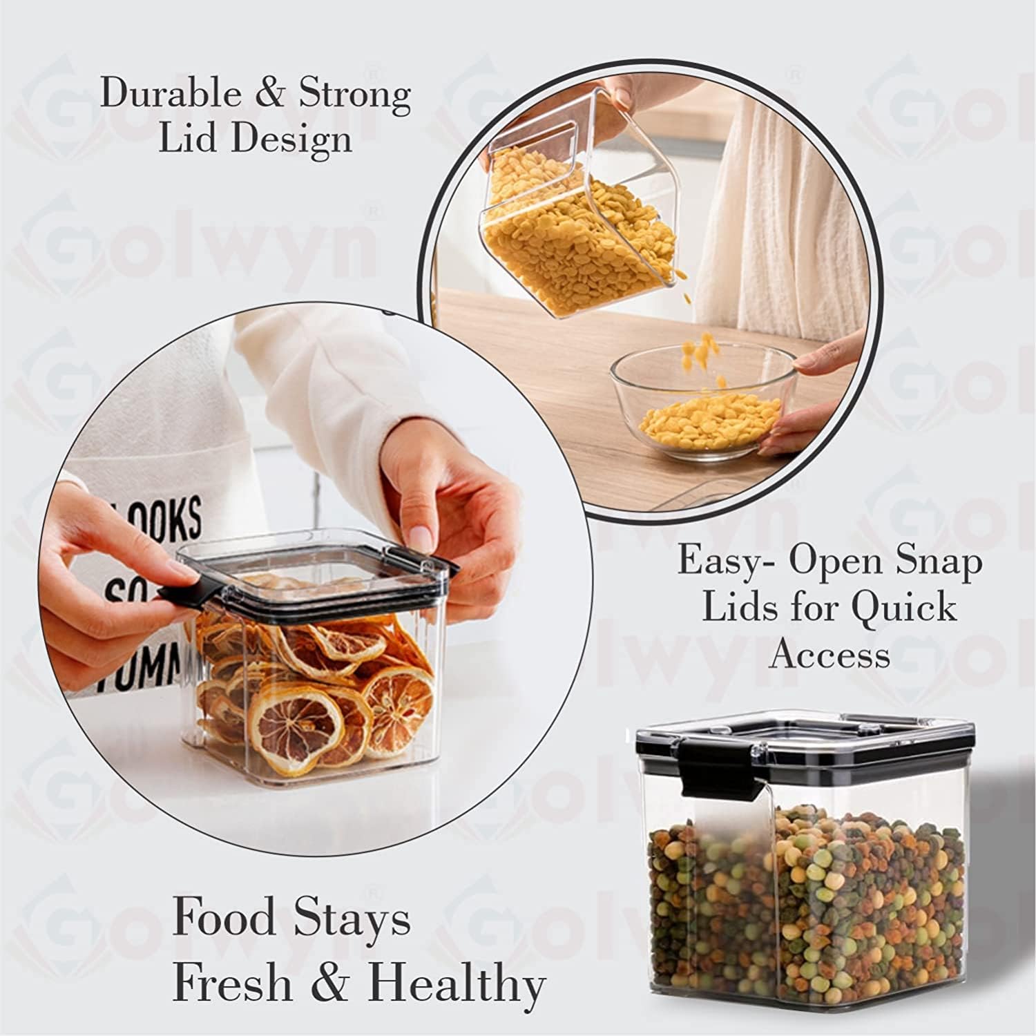 密閉保存容器（600g）｜BPAフリーのモジュール式キッチン用プラスチックジャー｜米・豆・小麦粉・スパイス・シリアル収納用