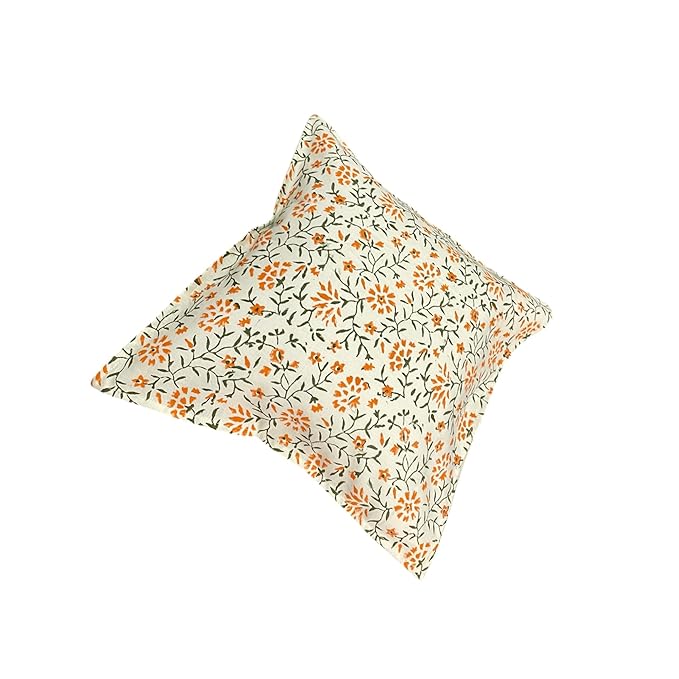 ハンドブロックリネン クッションカバー 2枚セット｜18×18cm ピロー用カバー｜柔らかい100％コットン｜ジャイプール風 ベッド＆ソファデコール（クリーム）