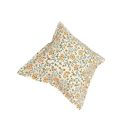 ハンドブロックリネン クッションカバー 2枚セット｜18×18cm ピロー用カバー｜柔らかい100％コットン｜ジャイプール風 ベッド＆ソファデコール（クリーム）