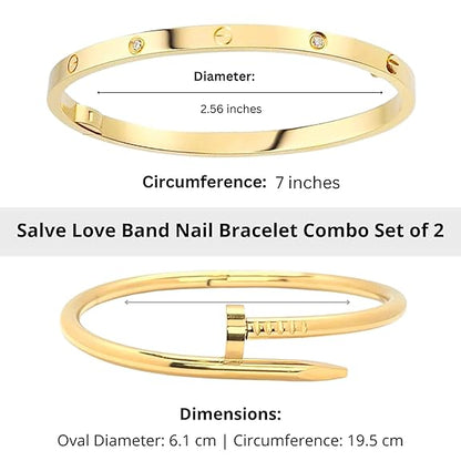 変色防止ラブバンド＆ネイルカフブレスレット（2本セット）｜ステンレス製調整可能カダブレスレットセット｜バレンタインギフトにも最適（女性・女の子向け）