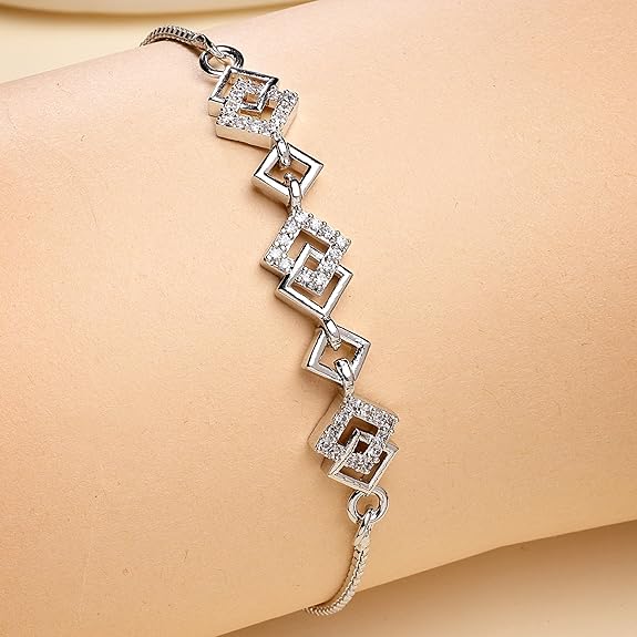 レディース用ジュエリーブレスレット ローズゴールドトーン 幾何学模様デザイン 女の子＆女性向けローズゴールドメッキブレスレット