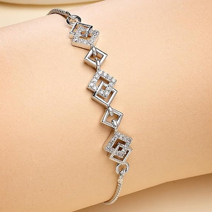 レディース用ジュエリーブレスレット ローズゴールドトーン 幾何学模様デザイン 女の子＆女性向けローズゴールドメッキブレスレット