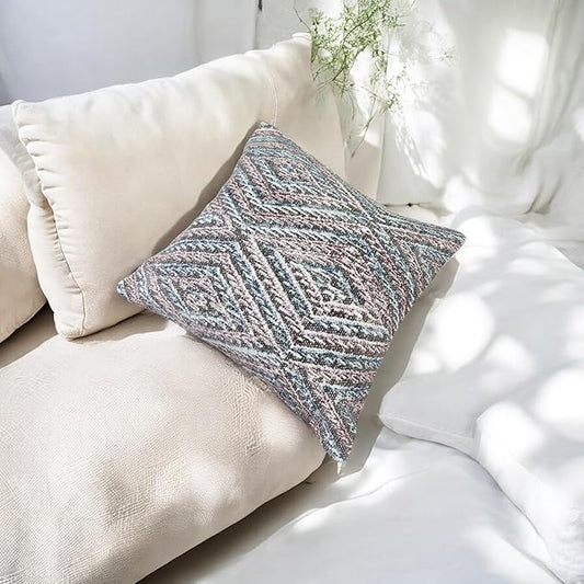 ボヘミアンスタイル クッションカバー 2枚セット｜ハンドクラフト 16×16インチ ピローカバー｜柔らかいコットン＆丈夫｜ソファ・ベッド用デコレーション（ダイアゴナル柄）