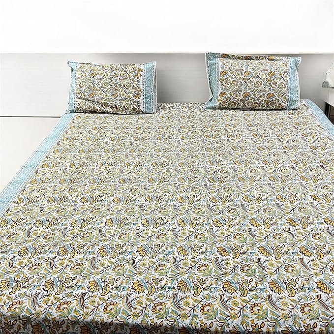 ハンドブロックプリント コットンベッドシーツ｜洗濯可能・軽量＆通気性｜90×108 / 108×108