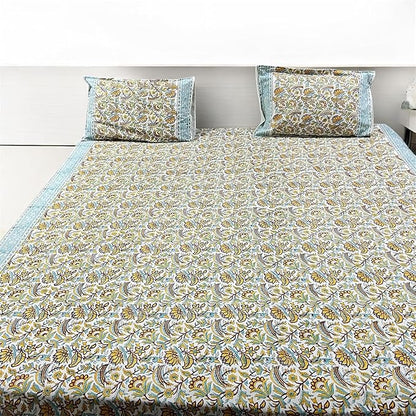 ハンドブロックプリント コットンベッドシーツ｜洗濯可能・軽量＆通気性｜90×108 / 108×108