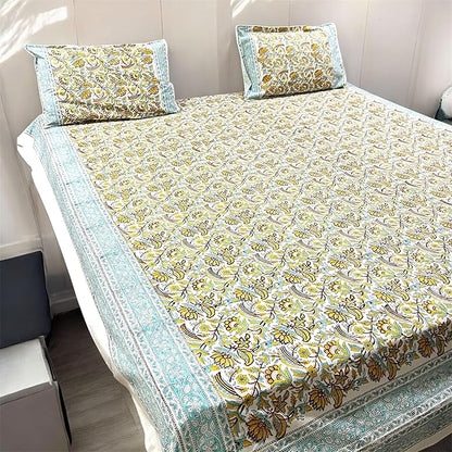 ハンドブロックプリント コットンベッドシーツ｜洗濯可能・軽量＆通気性｜90×108 / 108×108