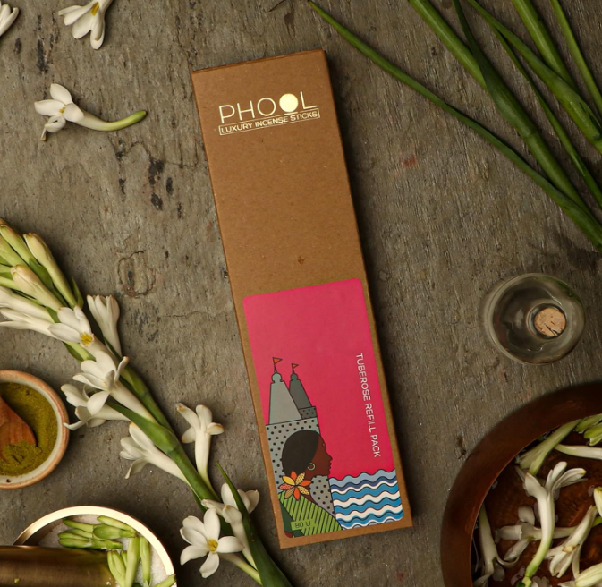 PHOOL 高級お香 チューベローズお香スティック|80本パック||心と体を落ち着かせるお香|炭不使用|100%オーガニック