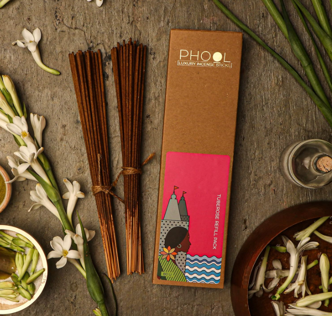 PHOOL 高級お香 チューベローズお香スティック|80本パック||心と体を落ち着かせるお香|炭不使用|100%オーガニック