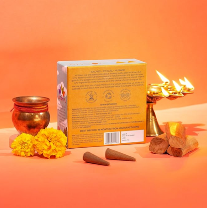 PHOOL 高級お香コーン - ソウミヤチャンダンの香り | 40個入り | 炭・化学薬品不使用
