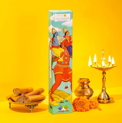 フールお香スティック - ソウミヤチャンダンの香り | 天然アガーバティスティック40本 | 化学薬品・炭不使用