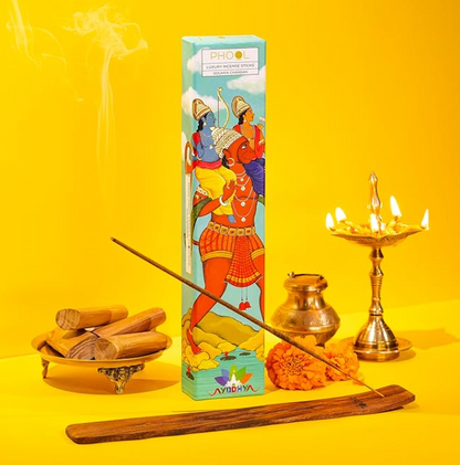 フールお香スティック - ソウミヤチャンダンの香り | 天然アガーバティスティック40本 | 化学薬品・炭不使用