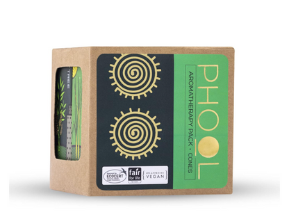 PHOOL 高級お香コーン アロマセラピーパック (80個入り) - オーガニックティーツリー＆レモングラスコーン + セラミックホルダー2個付き、硫黄不使用、炭不使用 | 100%オーガニック