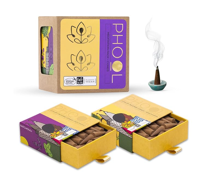 PHOOL 高級インセンスコーン | 瞑想用2個パック | オーガニックコーン80個 - ナグチャンパ, パチョリ