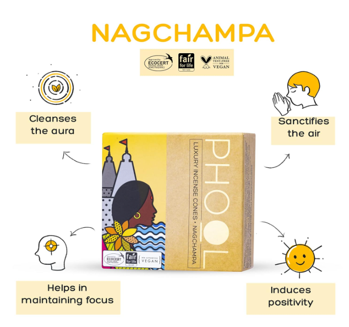 PHOOL 高級インセンスコーン | 瞑想用2個パック | オーガニックコーン80個 - ナグチャンパ, パチョリ
