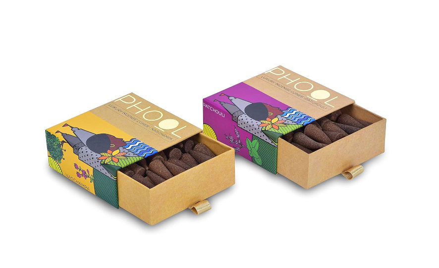 PHOOL 高級インセンスコーン | 瞑想用2個パック | オーガニックコーン80個 - ナグチャンパ, パチョリ