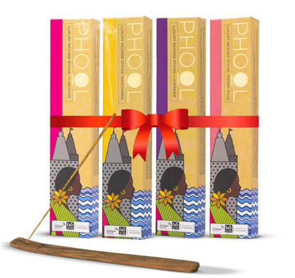 PHOOL 高級お香 天然フローラルお香スティック | 4個セット - インディアンローズ、ラベンダー、ナグチャンパ、チュベローズ | 100%オーガニック