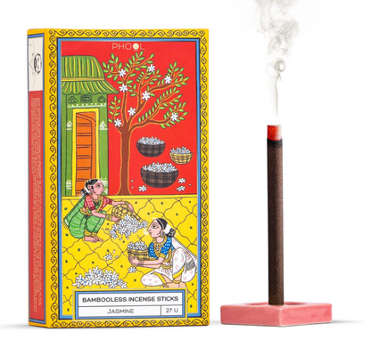 PHOOL 高級お香スティック | ジャスミン | ドープホルダー付き | 炭なし | 燃焼時間: 60分以上
