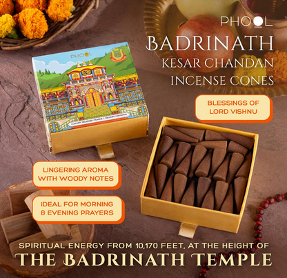 PHOOL プレミアム バドリナート インセンス コーン | サフラン＆サンダルウッド | 40個パック | 100% オーガニック