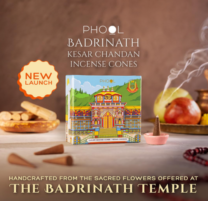 PHOOL プレミアム バドリナート インセンス コーン | サフラン＆サンダルウッド | 40個パック | 100% オーガニック