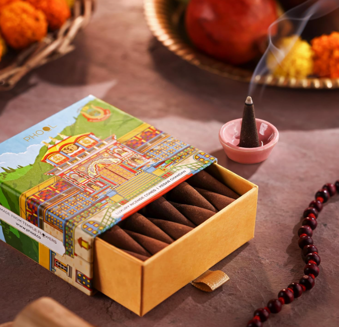 PHOOL プレミアム バドリナート インセンス コーン | サフラン＆サンダルウッド | 40個パック | 100% オーガニック