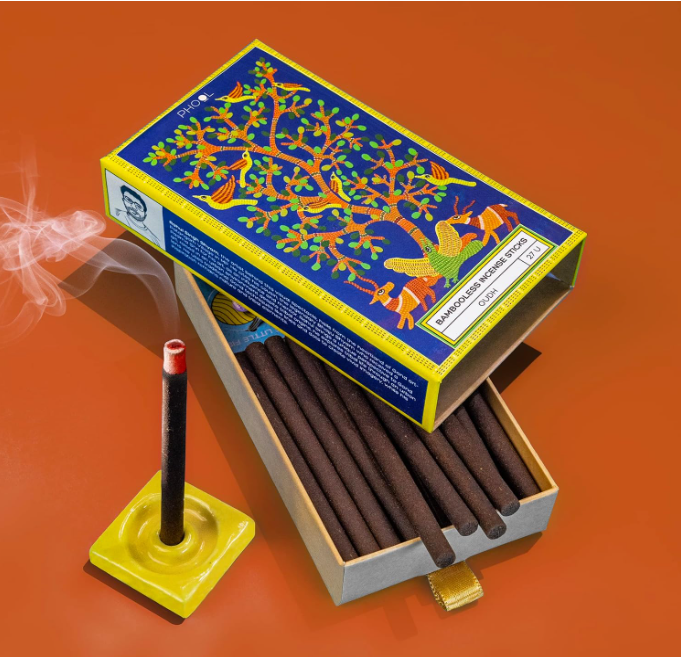 Phool 竹なしお香スティック - ウード | ドープホルダー付き | 炭不使用 | ウード アガーバティ 燃焼時間: 60分以上