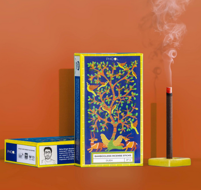 Phool 竹なしお香スティック - ウード | ドープホルダー付き | 炭不使用 | ウード アガーバティ 燃焼時間: 60分以上