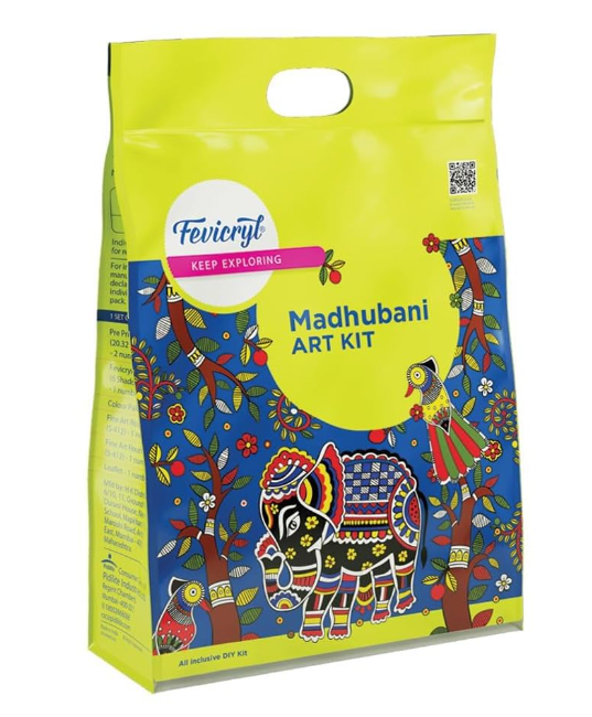 フェビクリル マドゥバニアートキット | インドのアートを学べる完全DIYペインティングセット（下絵キャンバス、アクリル絵具、筆など付属） | 初心者・アーティスト向け | ラキの贈り物に最適