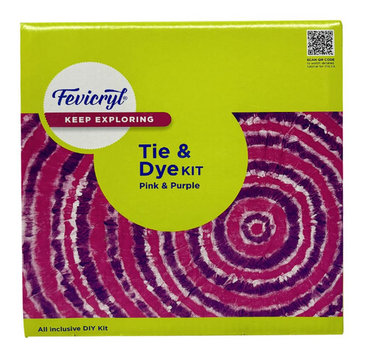 Fevicryl タイダイ染めキット | 鮮やかなアクリル絵の具 15ml 2本、21 x 21インチの生地、絞り器などが付いた DIY 生地染めキット | 女の子やアート愛好家へのユニークなギフト