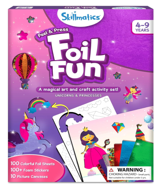 Skillmatics ホイルファン - ユニコーンとプリンセス、子供向けの汚れないアート、クラフトキットと材料、DIYクリエイティブアクティビティ、旅行用おもちゃ、4、5、6、7、8、9歳向けギフト