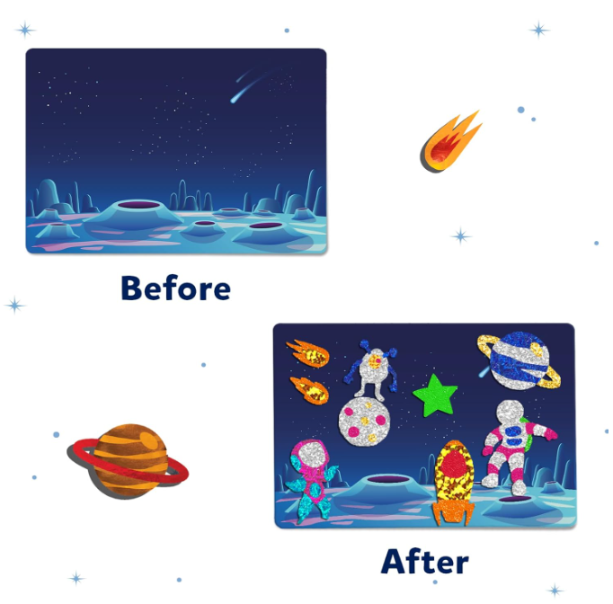 Skillmatics ホイルファン - スペース、子供のための汚れないアート＆クラフトキット、DIYクリエイティブアクティビティ、旅行用おもちゃ、4、5、6、7、8、9歳の女の子と男の子に最適なギフト