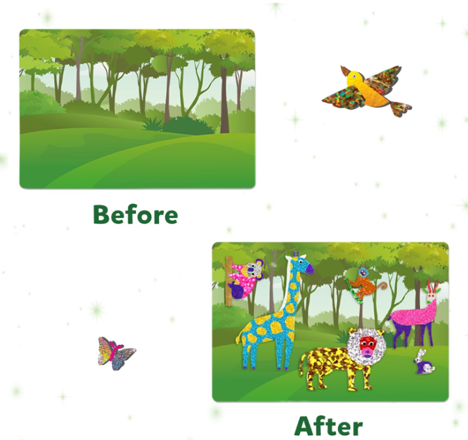 Skillmatics ホイルファン - 動物、子供向けの汚れないアート、旅行用おもちゃ、クラフトキット、DIYクリエイティブアクティビティ、4、5、6、7、8、9歳の男の子と女の子へのギフト