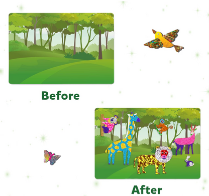 Skillmatics ホイルファン - 動物、子供向けの汚れないアート、旅行用おもちゃ、クラフトキット、DIYクリエイティブアクティビティ、4、5、6、7、8、9歳の男の子と女の子へのギフト