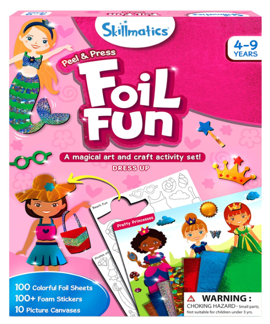 Skillmatics ホイルファン - ドレスアップ、子供のための汚れないアート、クラフトキットと材料、DIYクリエイティブアクティビティ、旅行用おもちゃ、4、5、6、7、8、9歳の男の子と女の子へのギフト