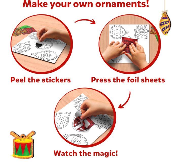 Skillmatics ホイルファン - クリスマスオーナメント、子供向けの汚れないアート、ホリデークラフトキット、DIYデコレーションクリエイティブアクティビティ、4歳、5歳、6歳、7歳、8歳、9歳以上の女の子と男の子へのギフト