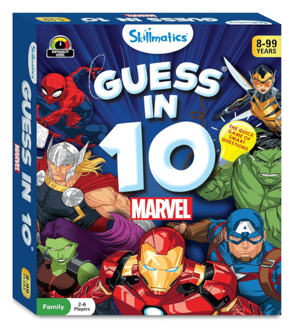 Skillmatics Guess in 10 Marvel。カードゲーム、ボードゲーム、おもちゃ、アベンジャーズ、スパイダーマン、アイアンマンが好きな男の子、女の子、子供、ティーン、大人に最適。8歳、9歳、10歳以上のギフト。