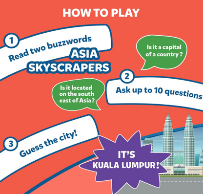 Skillmaticsカードゲーム - 世界10都市を推測、8歳以上向けギフト、スマートな質問で遊ぶ簡単ゲーム、楽しいファミリーゲーム