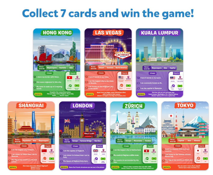Skillmaticsカードゲーム - 世界10都市を推測、8歳以上向けギフト、スマートな質問で遊ぶ簡単ゲーム、楽しいファミリーゲーム