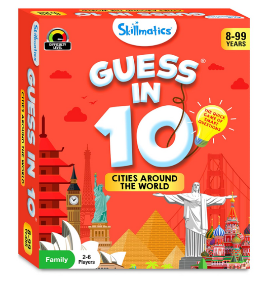 Skillmaticsカードゲーム - 世界10都市を推測、8歳以上向けギフト、スマートな質問で遊ぶ簡単ゲーム、楽しいファミリーゲーム