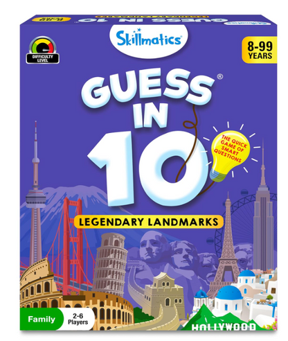 Skillmatics 10の伝説のランドマーク当てゲーム。カードゲーム、ボードゲーム、地理・歴史、雑学クイズが大好きな男の子、女の子、お子様向けの教育旅行玩具。8歳、9歳、10歳以上のお子様へのギフトに。